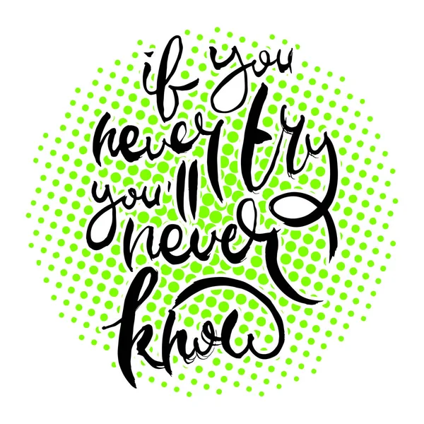 You Never Try You Never Know Hand Lettering Grunge Card — 스톡 벡터