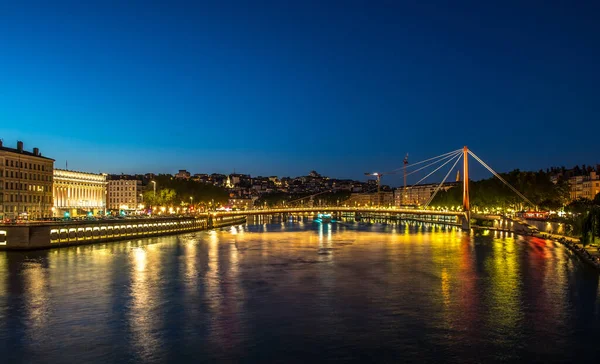 Illuminated Footbrige Saint Georges Saone River Late Sunset Lyon France — Stock Photo, Image