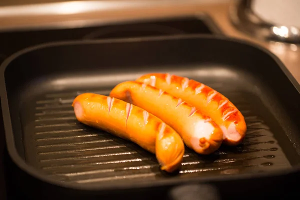 Curry sausage in the pan — Stock Photo, Image