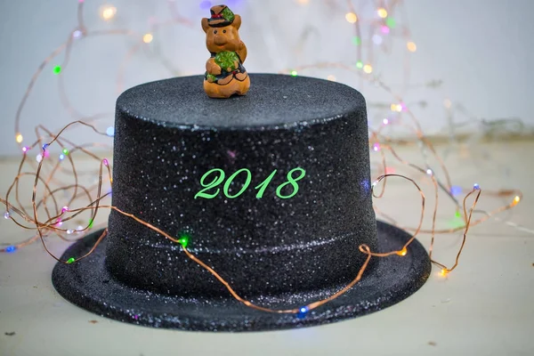 Lucky pig on top of cylinder, New Year's Eve — Stock Photo, Image