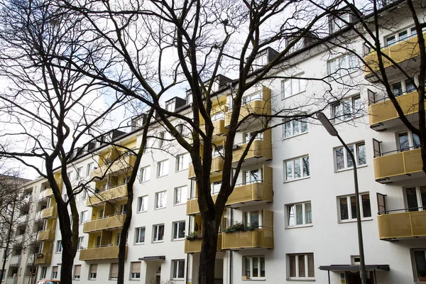 Row of houses with old building houses in Schwabing, colorful fa