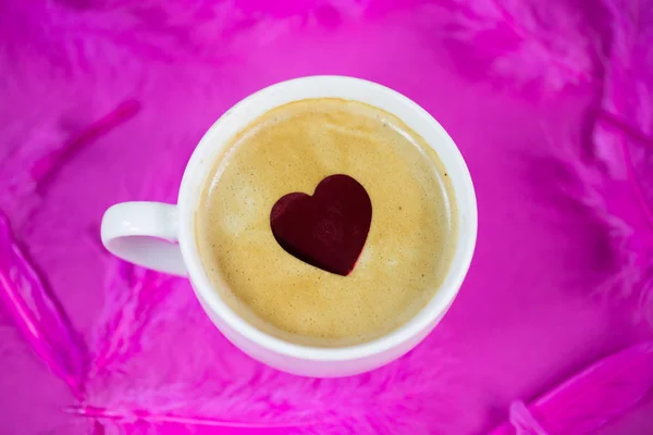 Xícara Café Com Coração Vermelho — Fotografia de Stock