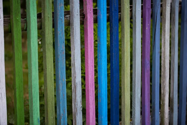 Trädgård Trästaket Färgglatt Målade — Stockfoto