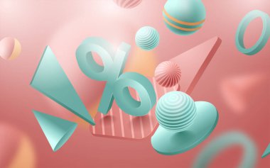 Satış afişi şablonu tasarımı, Pastel Vibrant Fütüristik 3 boyutlu arka plan. Vektör İllüstrasyonu