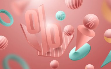 Satış afişi şablonu tasarımı, Pastel Vibrant Fütüristik 3 boyutlu arka plan. Vektör İllüstrasyonu