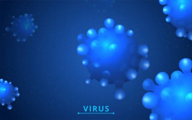 Virüs. Mavi arkaplanda soyut vektör 3d mikrobu izole edildi