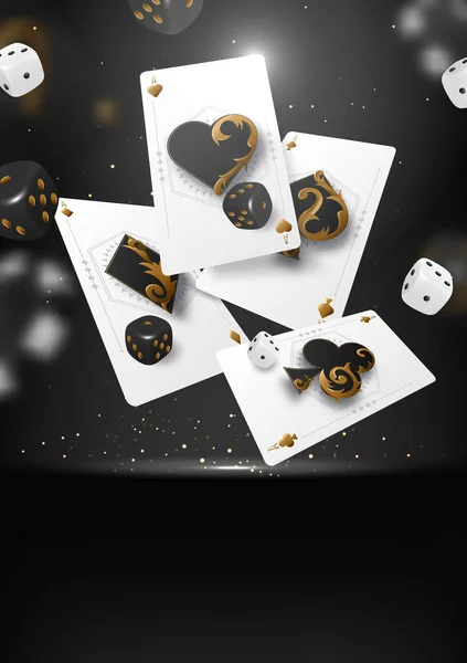 Poker Toernooi Vector Illustratie Vier Speelkaarten Met Gokchips Vectorillustratie — Stockvector