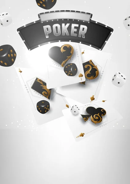 Casino Poker Tournament Banner Playing Chip Cards Royal Flush Poker — Stock Vector