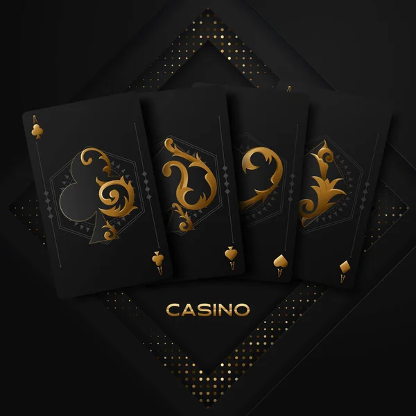 Ilustracja Wektorowa Temat Kasyna Symbolami Pokera Kartami Pokerowymi Ciemnym Tle — Wektor stockowy