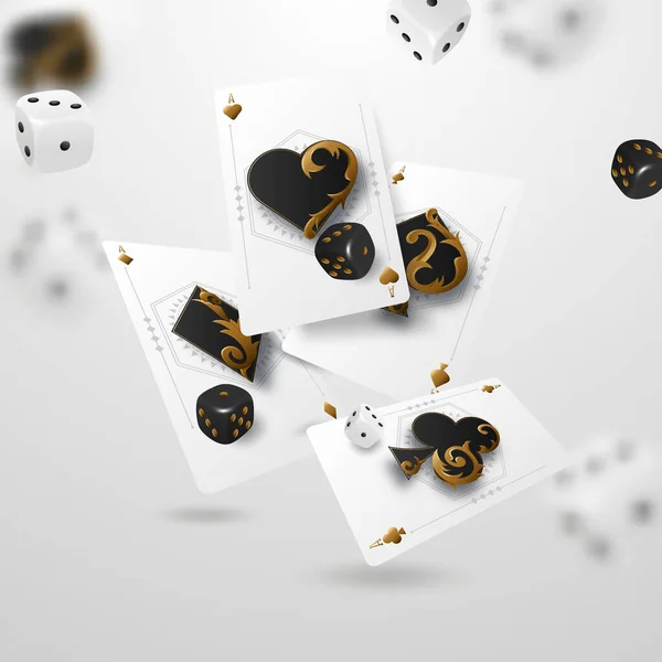 Set Van Vier Azen Speelkaarten Pakken Winnende Pokerhand Vectorillustratie — Stockvector