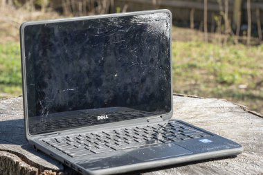 Elgin, Illinois - 2019: Ağaç kütüğündeki kırık bir krom kitap.