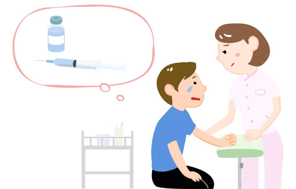 一个男婴和一个女护士害怕注射的例子 — 图库矢量图片