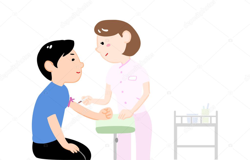 Illustration of a female nurse drawing a blood test and a male drawing blood