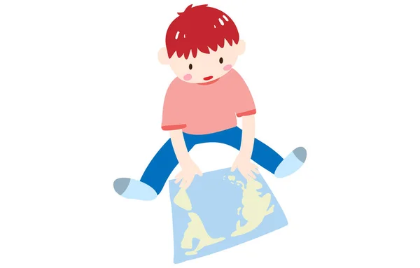Ілюстрація Хлопчика Який Дивиться Карту Світу — стоковий вектор