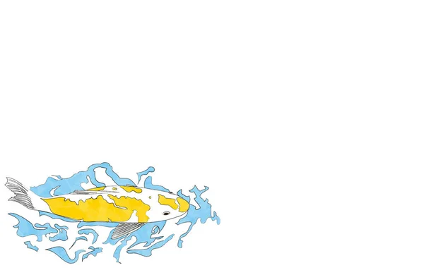 Illustration Des Karpfenschwimmens Ohne Hintergrund Mit Linien — Stockvektor
