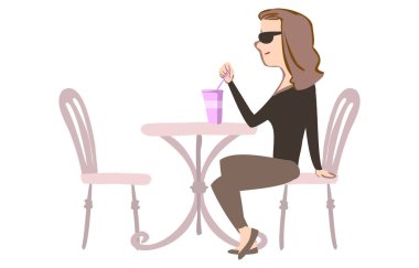 Kafe Masasında Meyve Suyu İçen Bir Kadın İmajı