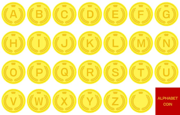 Lorbeerkranz Und Kronenbuchstaben Münzen Set — Stockvektor