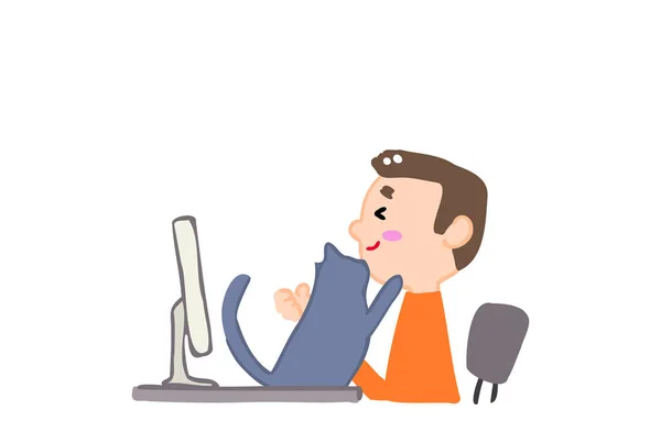 Ilustración Una Persona Siendo Perturbada Por Gato Durante Trabajo Remoto — Vector de stock
