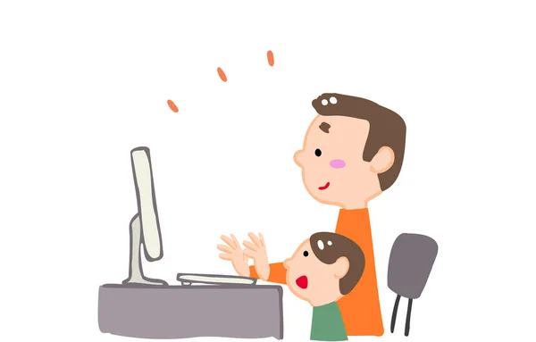 Ilustración Padre Jugando Con Niño Durante Trabajo Remoto — Vector de stock