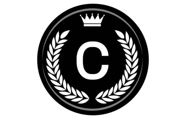 Tek renkli alfabe madalyasının vektör illüstrasyonu, C