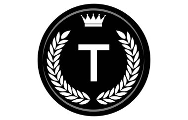 Monokrom alfabe madalyasının vektör illüstrasyonu, T