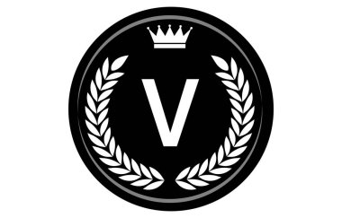 Tek renkli alfabe madalyasının vektör illüstrasyonu, V