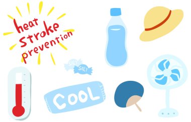 Sıcak çarpması ölçümleri için bir takım ürünler: su, şeker ve soğutucu, hasır şapka ve bir fan