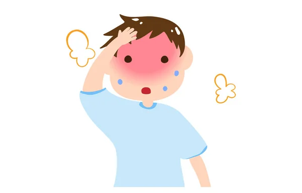 Illustration Boy Who Likely Cause Heat Stroke — Stock Vector