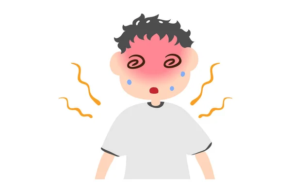 Illustration Boy Having Dizziness Due Heat Stroke — Stock Vector