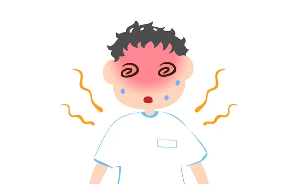 Illustration Eines Jungen Mit Schwindel Infolge Eines Hitzschlags — Stockvektor