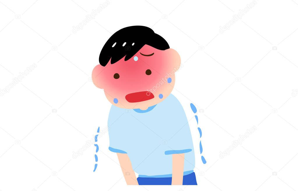 Illustration of a boy trembling with heat stroke