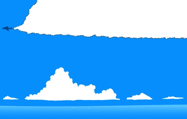 Illustratie Van Een Zee Met Blauwe Lucht Naderen Wolken Zomer — Stockvector