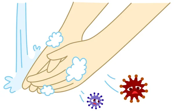 Illustration Des Händewaschens Mit Handseife — Stockvektor