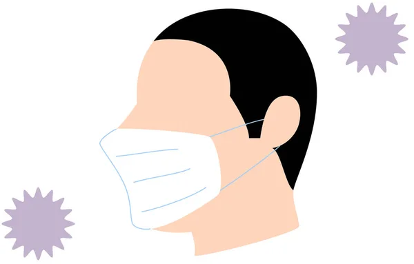 Illustration Einer Person Mit Maske Die Von Coronavirus Umgeben Ist — Stockvektor