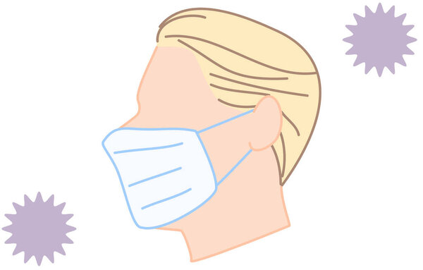 Иллюстрация человека в маске, окруженного коронавирусом
