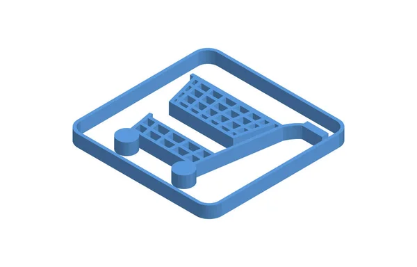 Kék Izometrikus Ikon Illusztrációja Üres Bevásárlókocsi — Stock Vector