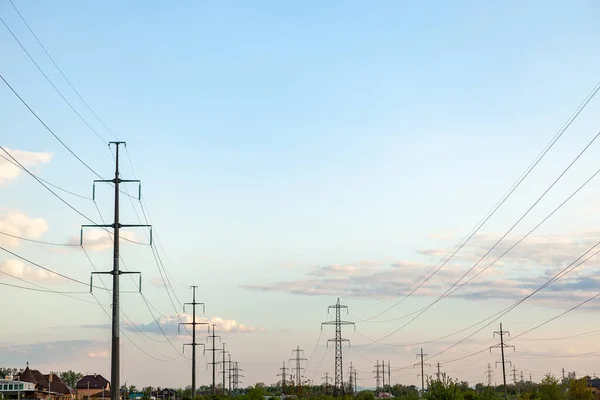 Power Poles Pole Wires Blue Sky — Stock Photo, Image