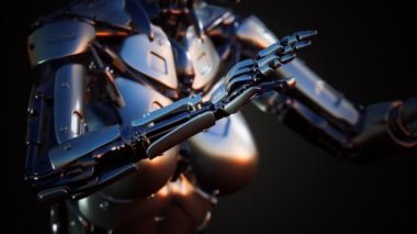 Plastik ve çelikten robot kadın.