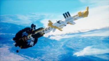 Dünya 'nın yakınındaki fütürist uzay gemisi. Bu görüntünün elementleri NASA tarafından desteklenmektedir