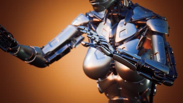 Cyborg kvinna med maskin del av kroppen — Stockvideo