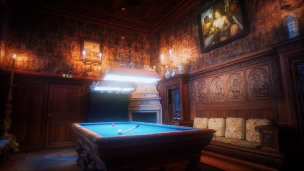 Old vintage billiards room interior — Stock Video