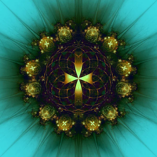 Cruz Verde Mandala Fractal — Fotografia de Stock