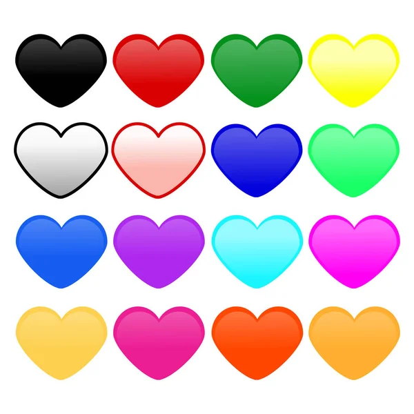 Set of 16 cute volumetric hearts of different colors for social networks. — Stock Vector