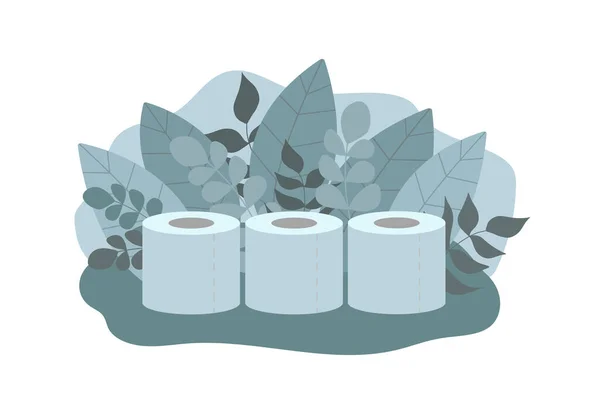 Ein Satz Toilettenpapier drei Rollen hintereinander auf weißem Hintergrund. — Stockvektor