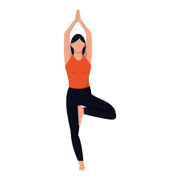 Sportillustration flachen Stil, niedlich robuste Mädchen Yoga auf einem isolierten weißen Hintergrund — Stockvektor