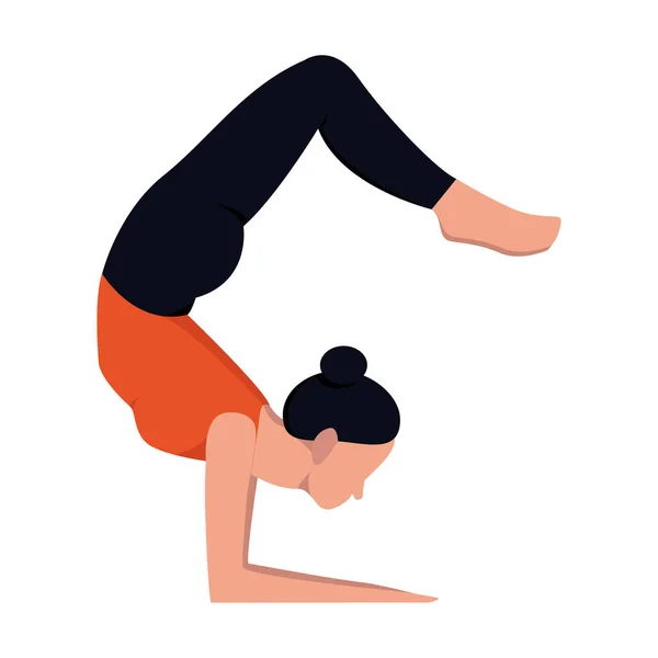 Sportillustration flachen Stil, niedlich robuste Mädchen Yoga auf einem isolierten weißen Hintergrund — Stockvektor