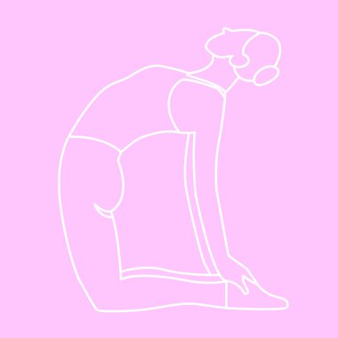 Spor illüstrasyonu düz stil, güzel, dayanıklı kız izole edilmiş beyaz bir arka planda yoga yapıyor. Spor egzersizleri yapıyor, çeşitli pozlarda spor yapıyor..
