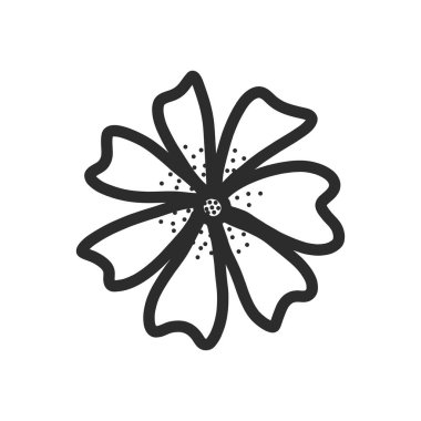 İzole edilmiş beyaz arka planda renkli bir çiçek. Siluet siyah beyaz klip sanatı. 