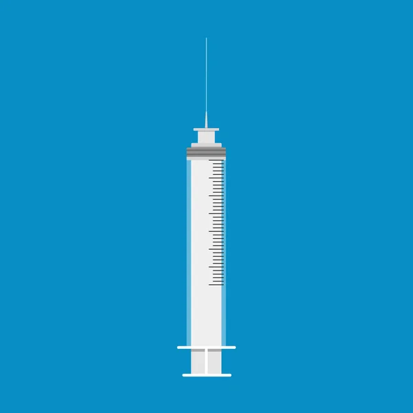 蓝色底座上有针头的空塑料注射器图标. — 图库矢量图片