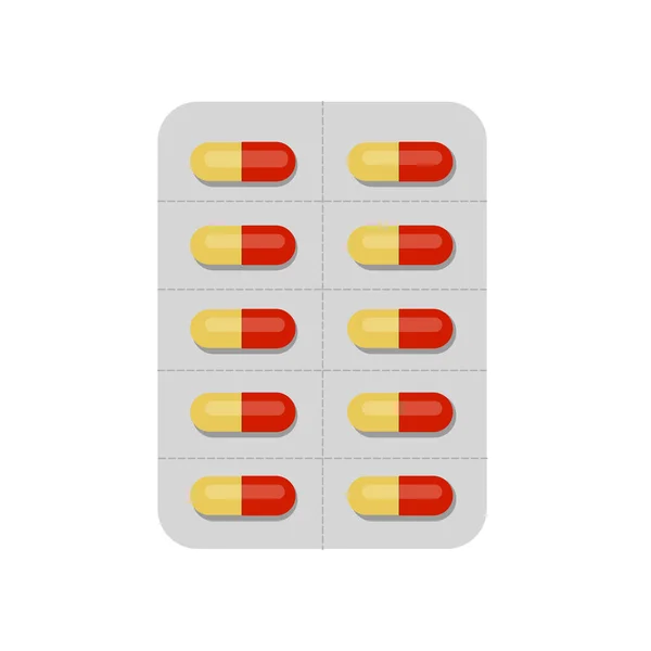 Blister com pílulas antibióticas em cores diferentes em um fundo branco isolado . —  Vetores de Stock